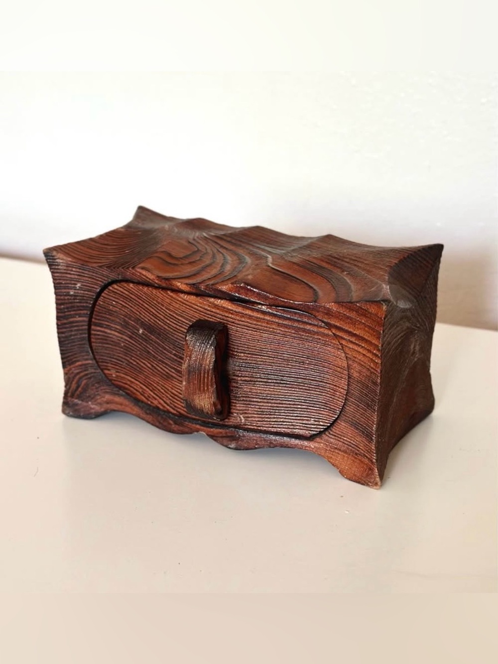 Vintage Carved Wood Keepsake Jewelry Box Trinket Drawer